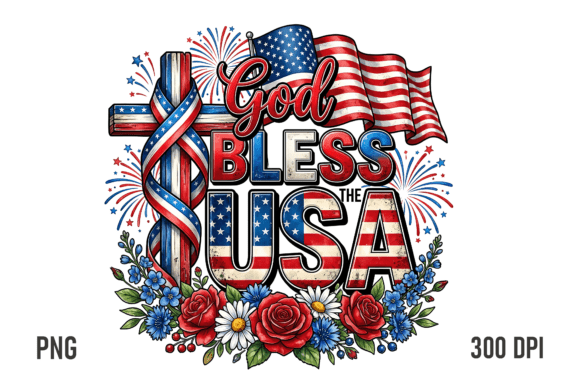 Download God Bless USA Cross PNG - Usa Collection