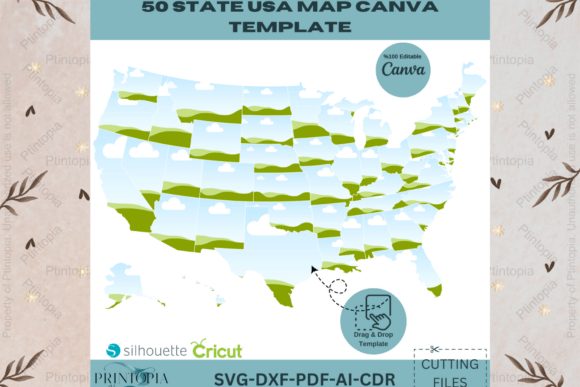 Download 50 State USA Map Canva Template 177 - Usa Collection